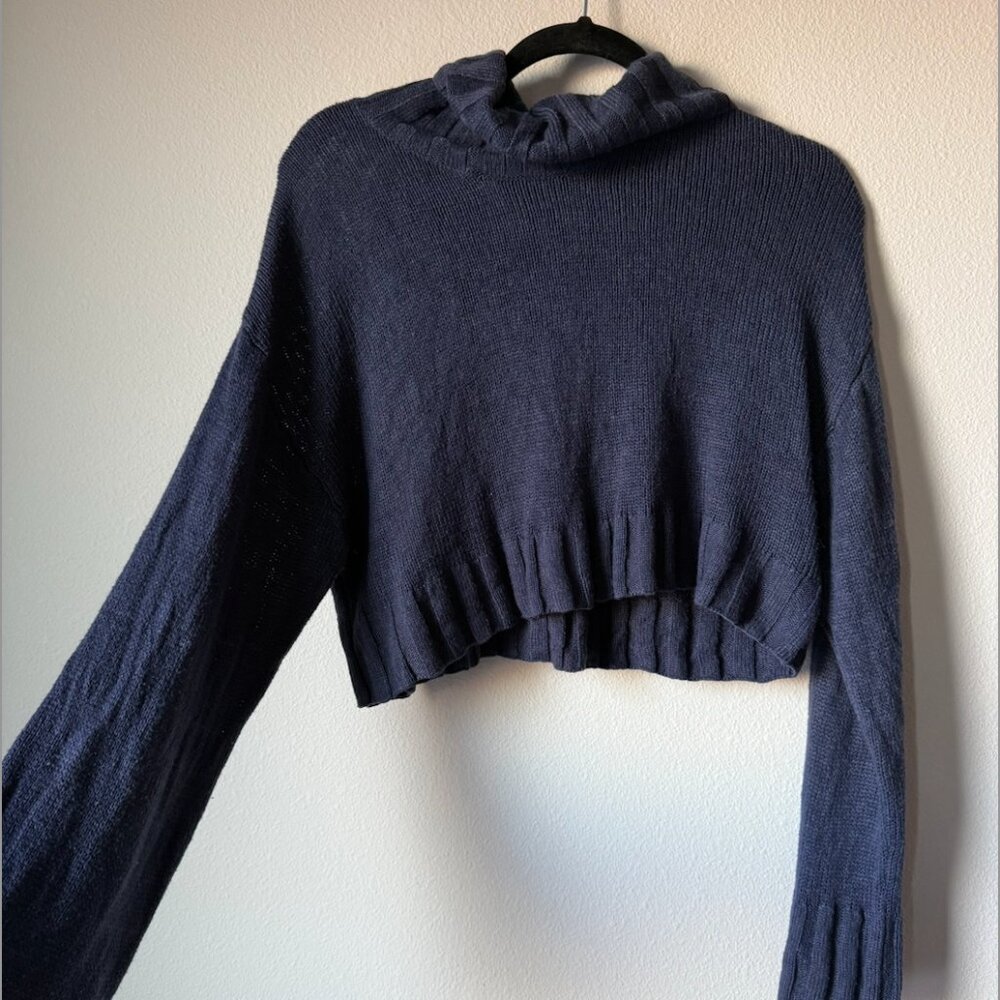 Divided Navy Blue Cropped Long Sleeve Turtle Neck Top - Size Medium